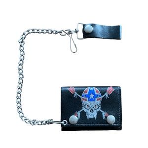 Vintage Punk Rock Leather Black Trifold Chain Wallet Y2K Edgy Skull